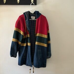 Vintage Kent Street Multi Colored Hooded Jean Jacket
